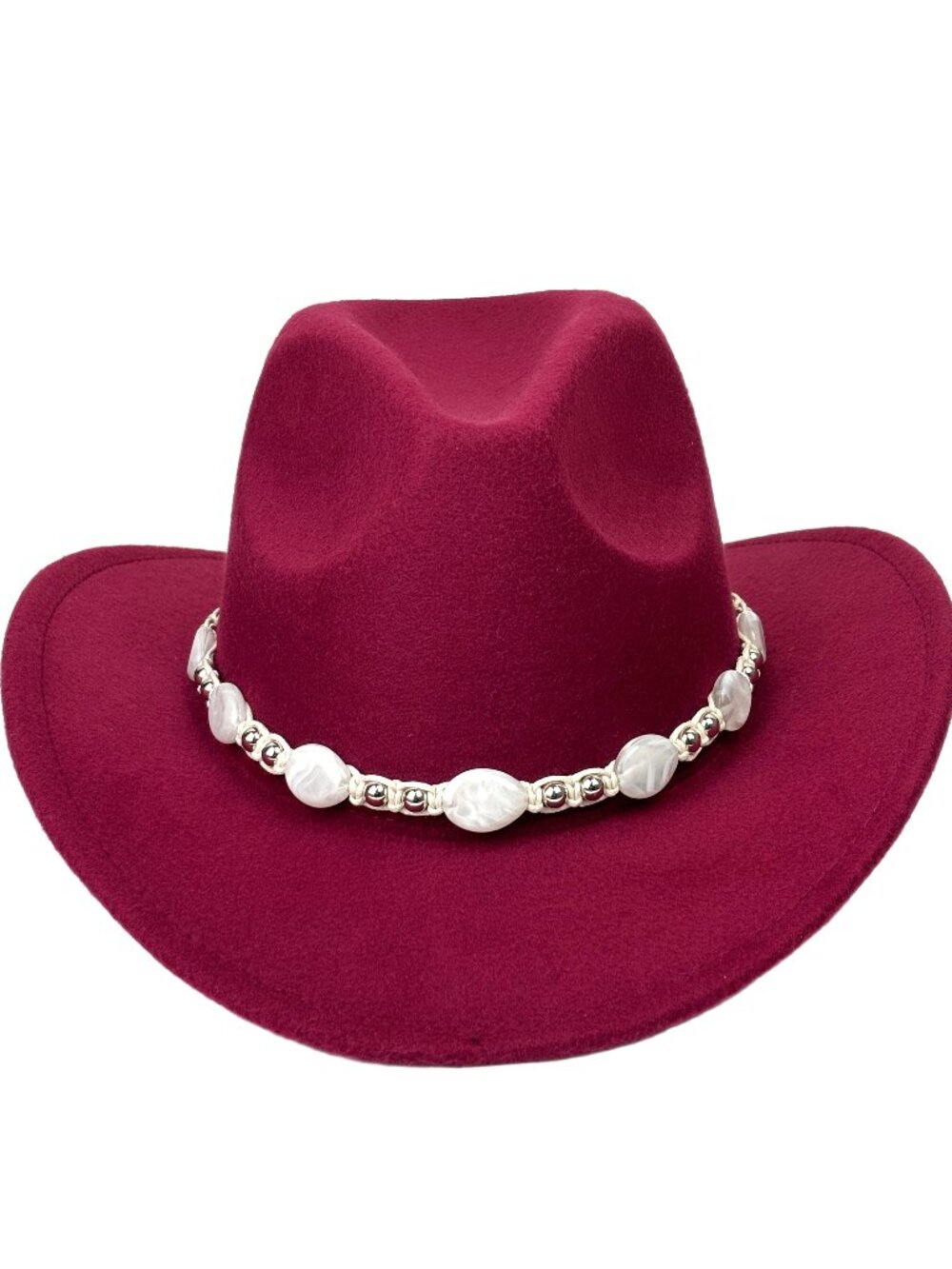 Maroon Red Western Cowboy Cowgirl Hat Pearl Beaded Hatband Rodeo Ranch Festival